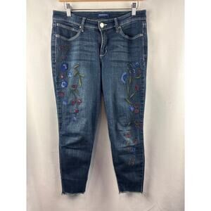 Women’s Bandolino Size 8 Dark Blue Skinny Jeans w/ Floral Embroidery